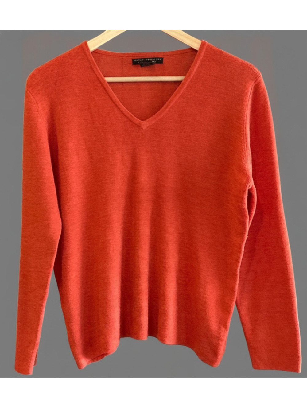 Sarah Spencer Autumncore Burnt Orange Italian Merino Wool V Neck Sweater Large